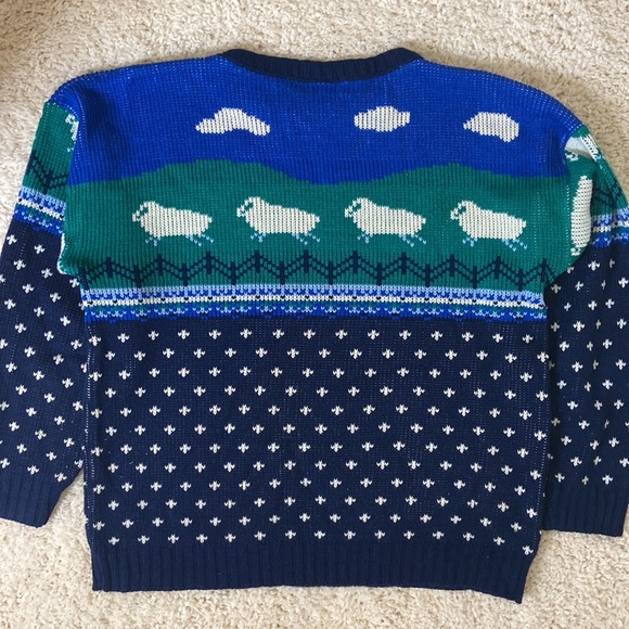 Vintage knit sweater sheep clouds pattern size large - Picture 10 of 11